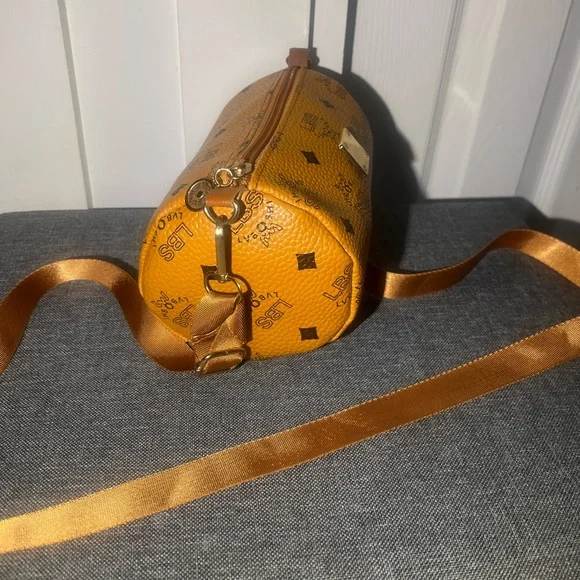 Women's Orange leather mini duffle Crossbody Bag - Picture 2 of 3